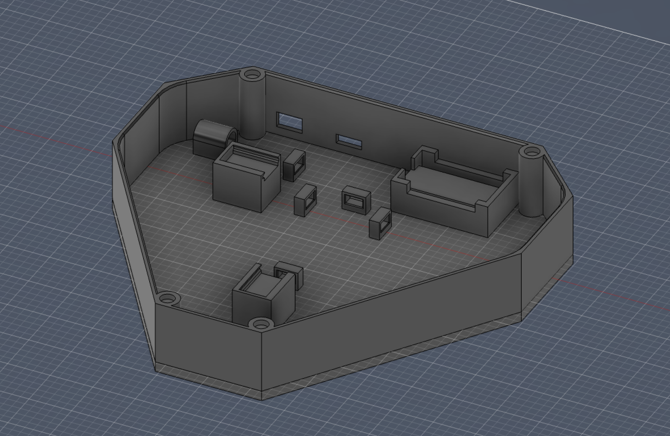 Final 3D modelled lamp outer casing with all the slots/holders for the components, as well as the slots for cable management.