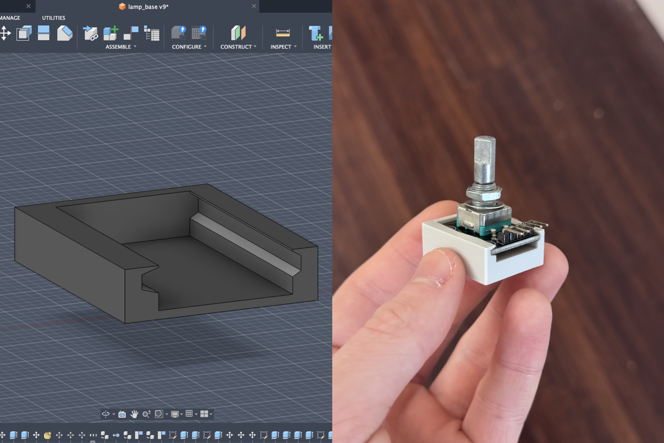 Dovetail-style slot/holder for the rotary encoders.