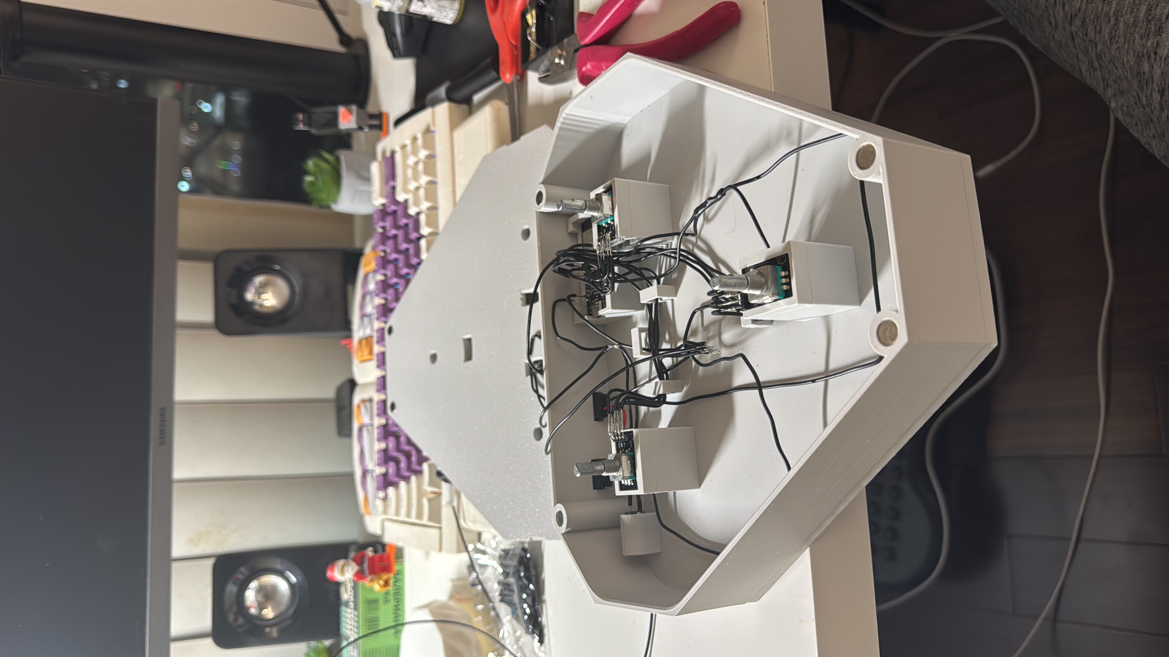 Last part of the soldering process with almost all the components being soldered together.