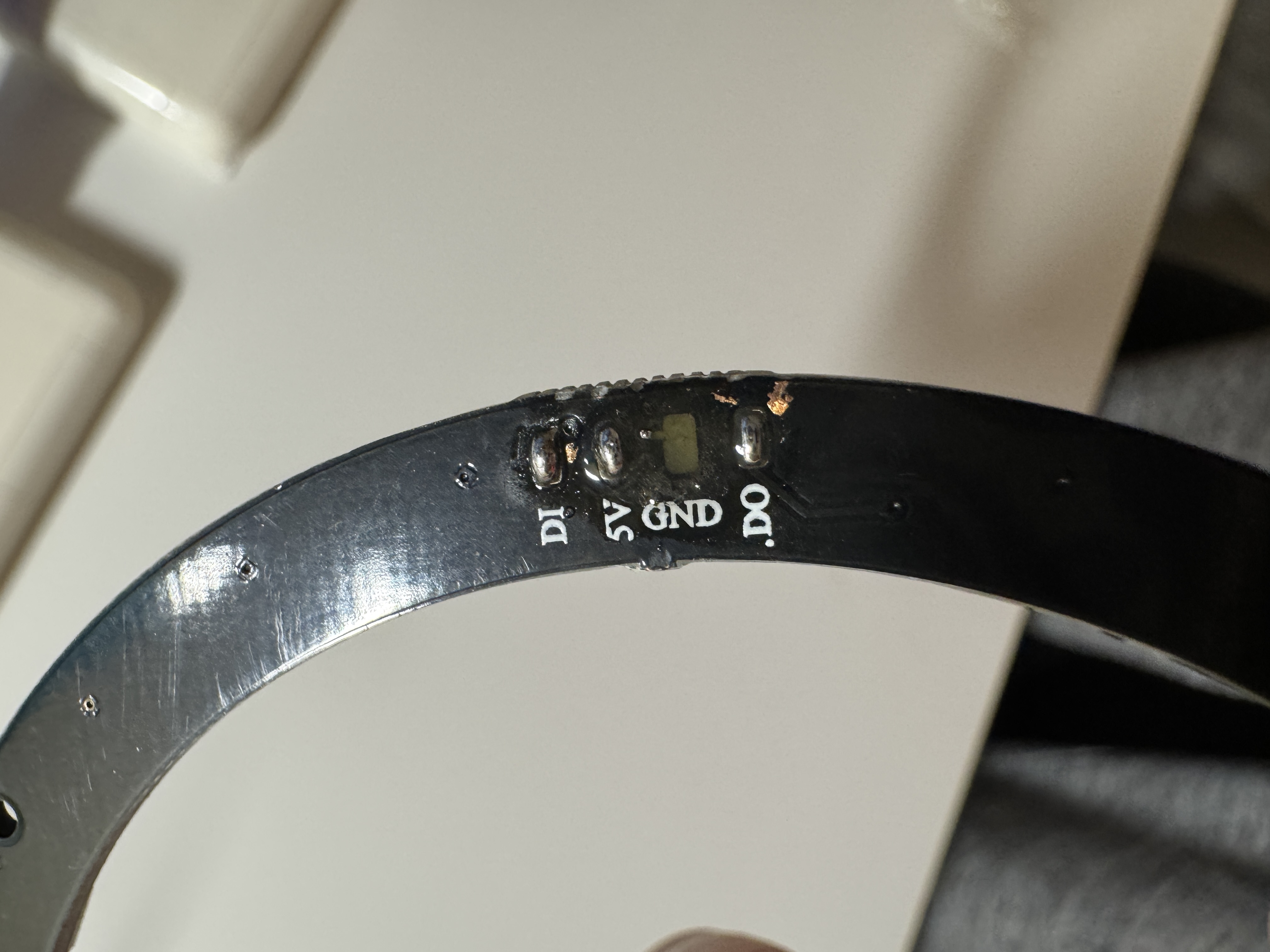 The biggest mistake that I made throughout this whole project - soldering off one of the contact pads from one of my NeoPixel LED ring, 'killing' the ring. Despite ordering a replacement ring, I still could not make it work as the replacement was ever so slightly too big to fit into my lamp.